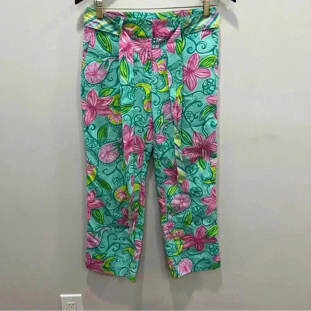 Lilly Pulitzer Womens Eliza Capri Crop Pants Lazy Paisley Bliss Blue